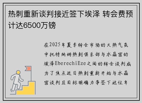 热刺重新谈判接近签下埃泽 转会费预计达6500万镑